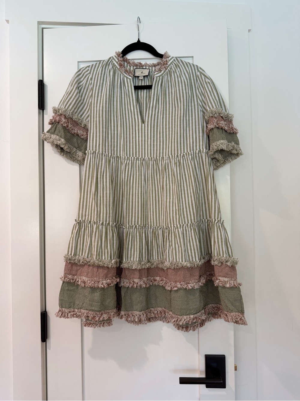 Tuckernuck Striped Tiered Mini Dress in Sage and Dusty Pink